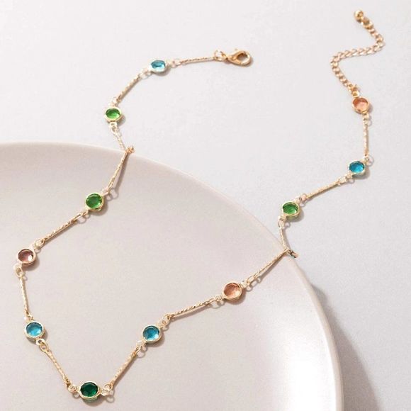 7/$35 Gold Color Chain Multi Color Crystal Rhinestone Necklace Gift For Her - Picture 4 of 6